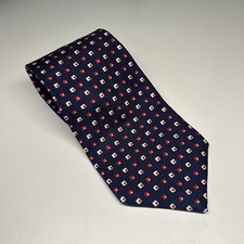 Vtg Lauren Ralph Lauren LRL Tie 100% Silk Hand Made in USA Navy Blue Red 3.5x57”