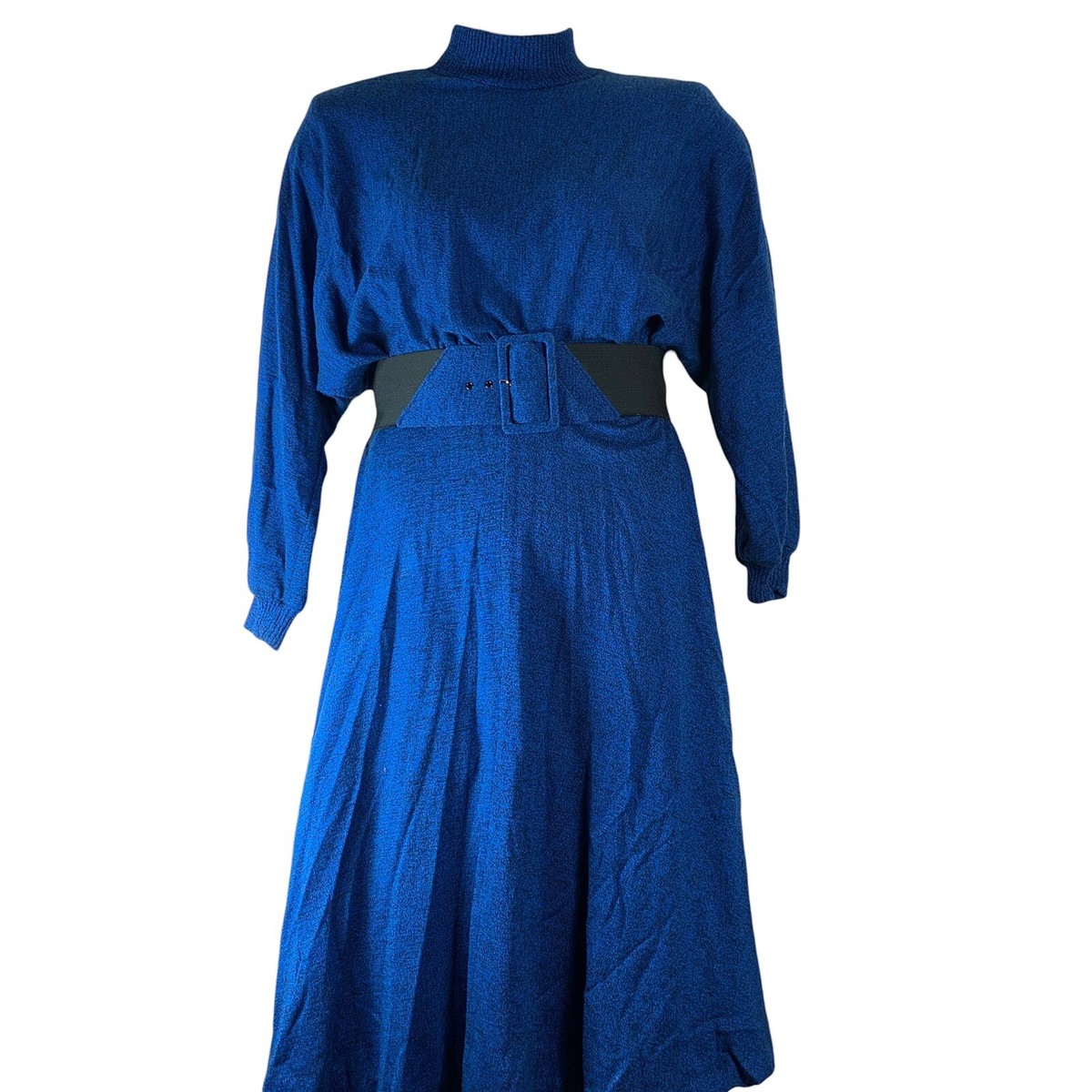 Vintage Dress Hearts Size 5/6 Blue Long Sleeved Belted Waist Shoulder Pads