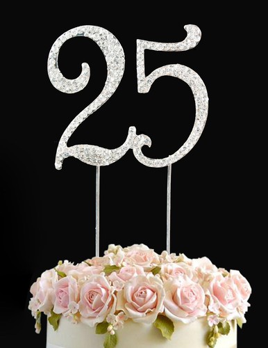 Diamante Rhinestone Gem Cake Pick Topper Birthdays Anniversary Silver Numbers - 第 17/41 張圖片