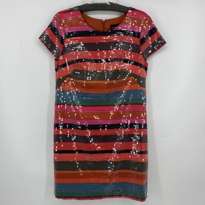 Corey Lynn Calter Womens Shift Dress Orange Black Stripe Sequin Size 12 GUC