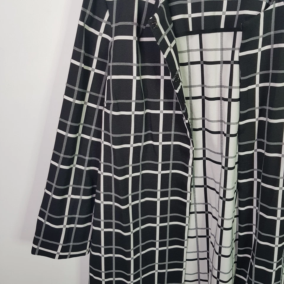 Alfani Petite Plaid Tattersall Trench Coat Womens L Black White Hook Eye - Image 4 of 4