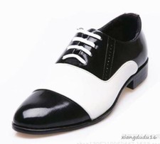 Men' Stylish point toe Black-white Wing tip Lace-up Dress Business Casual shoes