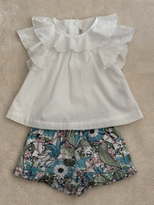 NWT Janie Jack White Lined Ruffle Top Floral Ruffle Hem Short Set - Size 2T