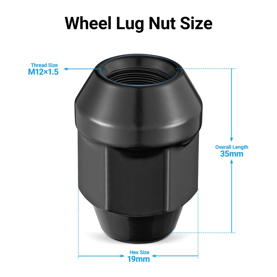 20 Pack Black M12x1.25 Lug Nuts – 60° Cone Seat For Chevy City Express/Nova/Tracker