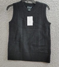 C by Bloomingdale's Cashmere Crochet Crewneck Vest Women's S Black Pullover