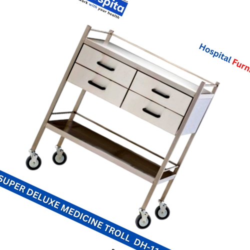 White Mild Steel DH-1133 Standard Instrument Trolley For Hospital New Brand - Picture 5 of 5
