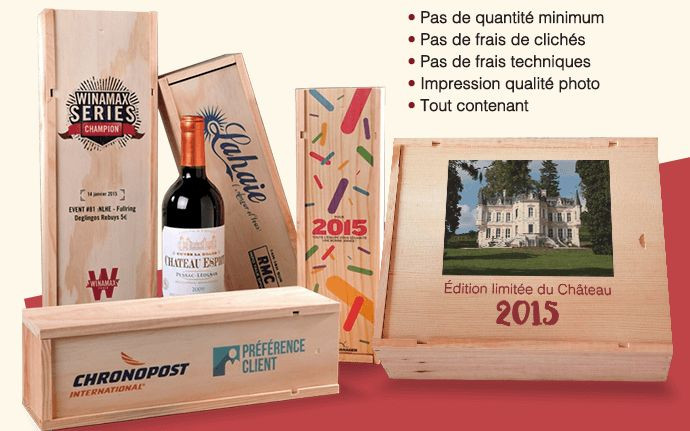 Caisse bois vins haut de gamme à glissière 6 bouteilles à personnaliser