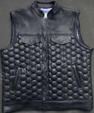 Hunt Club Mens Padded Braided Leather Vest Motorcycle Biker Concealed Carry