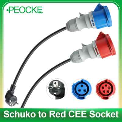 Charger Adapter Schuko to Red Socket 5 Pins  Female Plug for Portable Charging