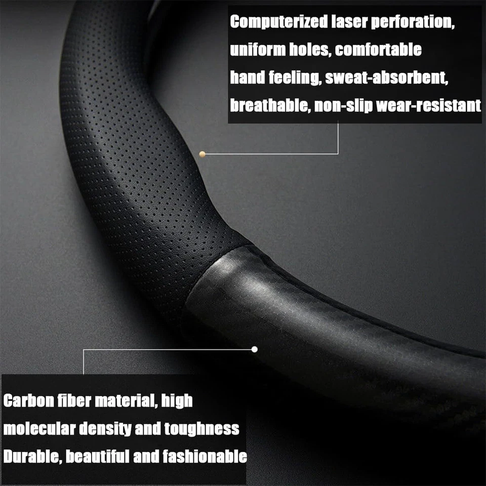 Black 15" Diameter Car Auto Steering Wheel Cover Deluxe Leather For VOLKSWAGEN - Image 3 of 4