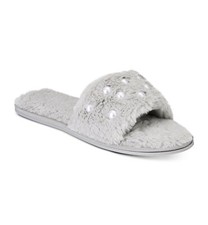 INC Women's Embellished Faux Pearls/Fur Slide Slippers in Gray Size L 9-10 