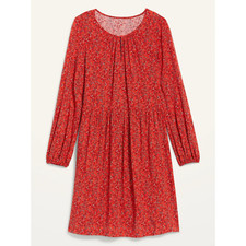 Old Navy Womens Long Sleeve Keyhole Swing Dress Red Ditsy Floral Size M Medium