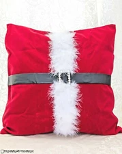 Christmas Pillow Case Red White Velvet 18” Boa Holiday Plush Décor New