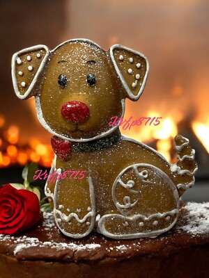 Christmas Gingerbread Dog Cookie Resin Glitter Figurine Tabletop Decor 4.5''