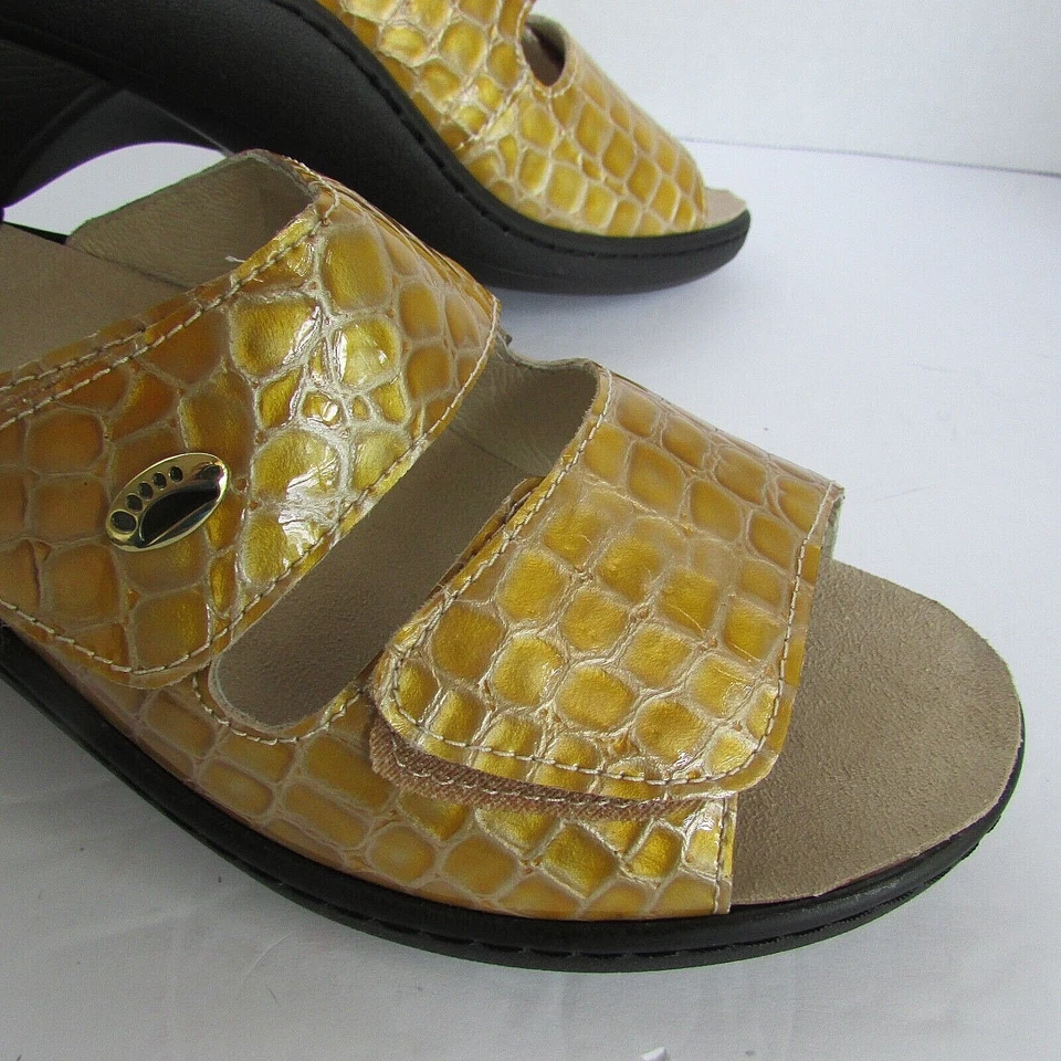 Spring Step Palazzo  yellow Patent Leather animal Print Slide Sandals-39-US 8 - Image 2 of 4