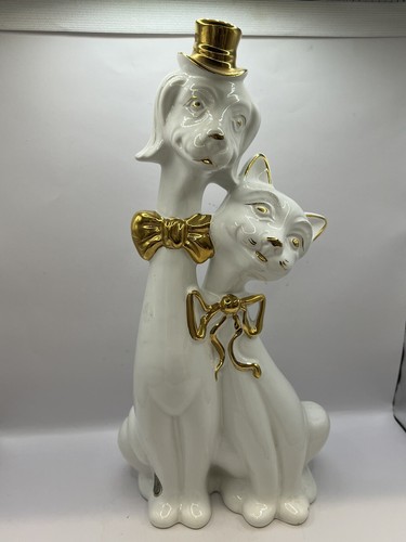 Vintage Cat & Dog Figurine with Bowtie & Top Hat Gold Trim 36cm Made In Italy - Picture 2 of 13