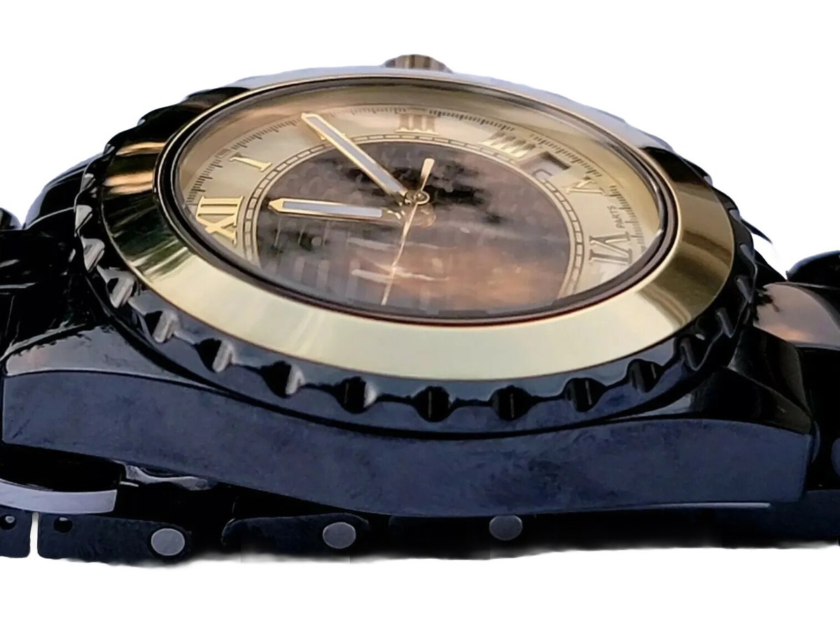 Vicence Swiss 14k Solid Rose Gold Bezel Black Ceramic Quarts  display picture 2