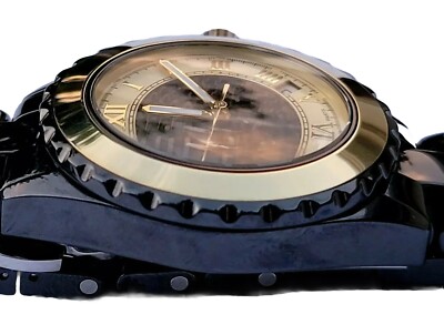 Vicence Swiss 14k Solid Rose Gold Bezel Black Ceramic Quarts  display picture 2