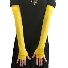 Long Gloves Yellow Cosplay Costume Over Elbow Arm Warmers Shiny Gold Spandex New