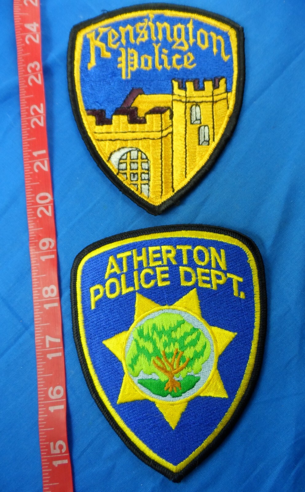 California Atherton Police 43/4"; Kensington Police 4"; Cloth Patch