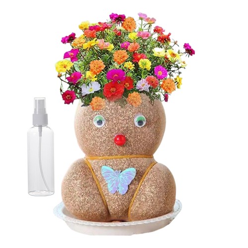 Muñeca con cabeza de hierba planta plantas verdes de escritorio mini macetas bonsái hágalo usted mismo maceta regalo para niños - Imagen 15 de 15