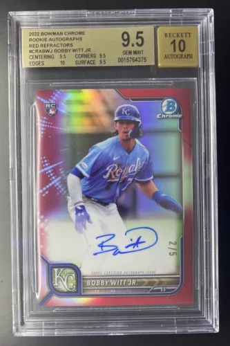 2022 Bowman Chrome Bobby Witt Jr True Red /5 Auto BGS 9.5/10 True Gem +