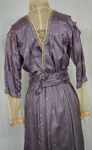 antique dress original Edwardian purple silk w/lace slim fit long bust 34 1890 - Picture 9 of 12