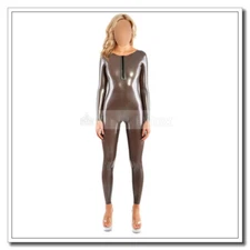 Latex Catsuit Sliver Jumpsuit Backless Short Zip No Socks Customize 0.4mm B25