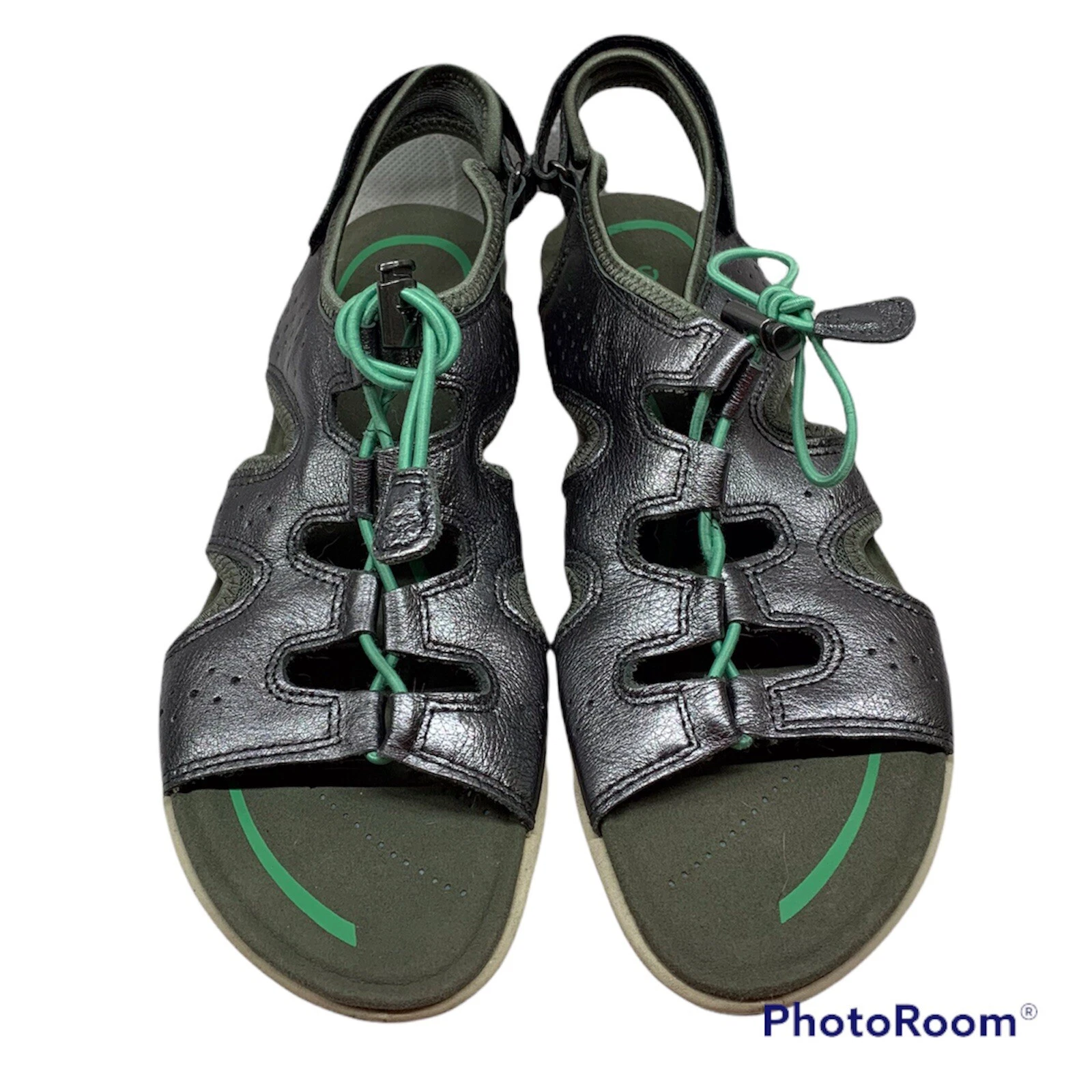 ECCO Bluma Toggle sandalo gladiatore argento peltro pelle elastico US 9 9 5 EU 40