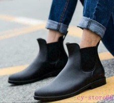 Men's Rain Boots PVC Waterproof Slip-Resistant Work Chelsea Shoes Oxfords Casual