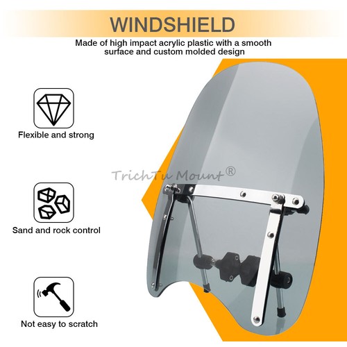Motorcycle Windshield Windscreen 17"x15" Grey / Clear for Harley Softail Dyna XL - Picture 6 of 30