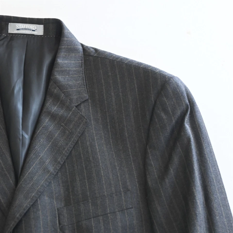 Stafford 42R 36 x 32 серый фланель 100% шерсти в полоску Мужская куртка брюки костюм - Изображение 2 из 4