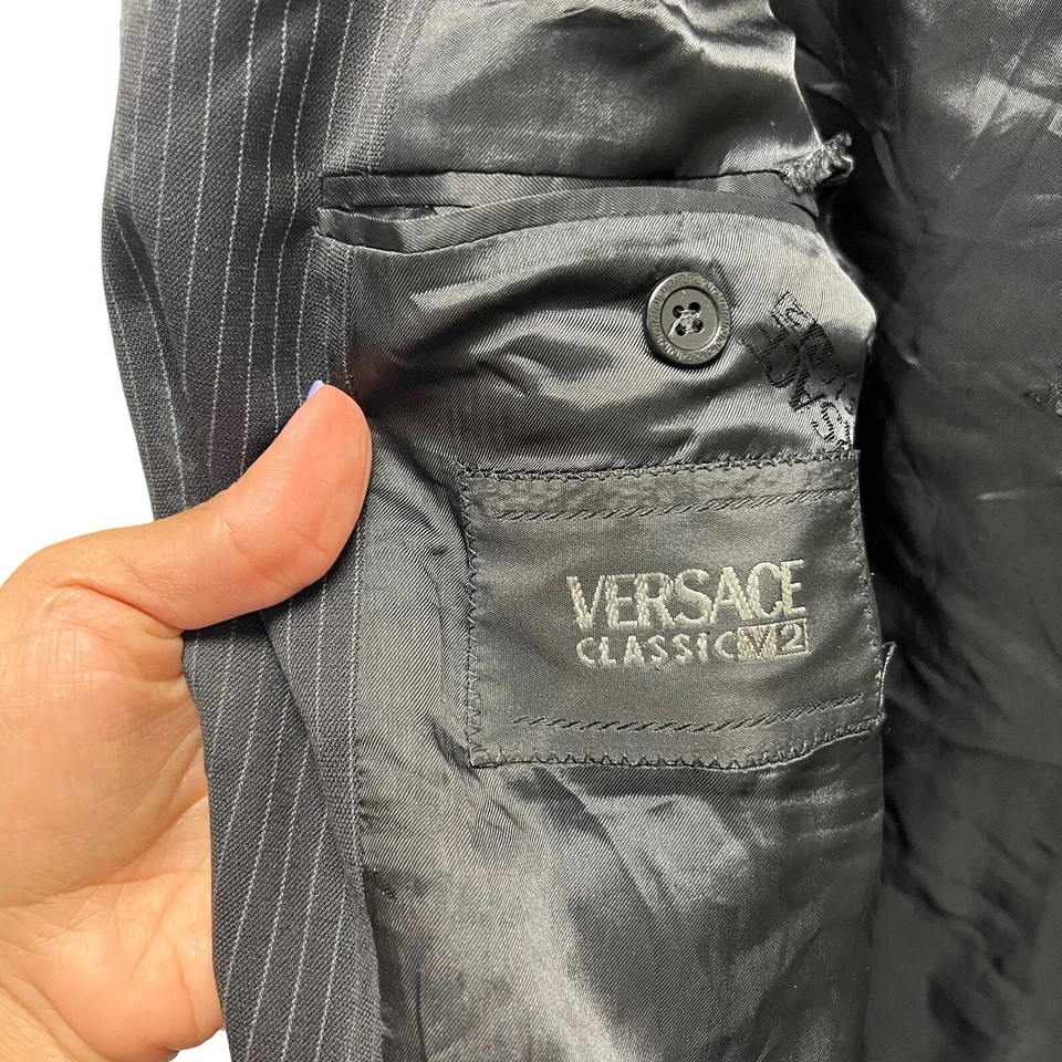 Versace Classic V2 Wool Striped Blazer Black Jacket Men’s Size 52 - Image 4 of 4