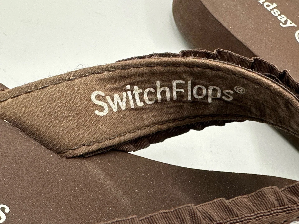 Chanclas Lindsay Phillips Marrón Blanco Lunares Correas Talla 6 Foto 3 de 4