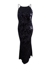 Calvin Klein Women's Sequined Leaf Open-Back Gown (10, Black)