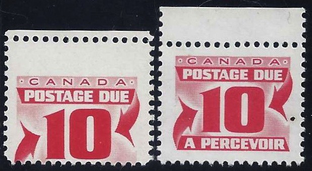 Canada #J27 Huge Margin Misperf Change of Design Error / EFO 10c Postage Due MNH