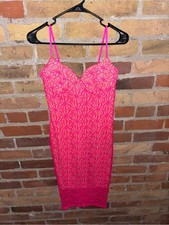 Fashion Nova Hot Pink Lace with Nude Under slip Midi Bodycon Dress