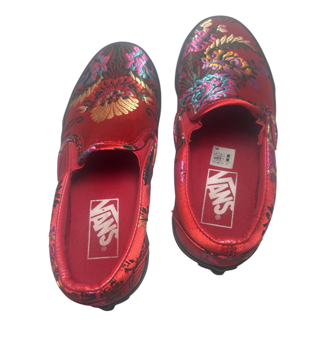 Vans New Yr Festival Satin Red Floral Slip-On Shoes Size Womens