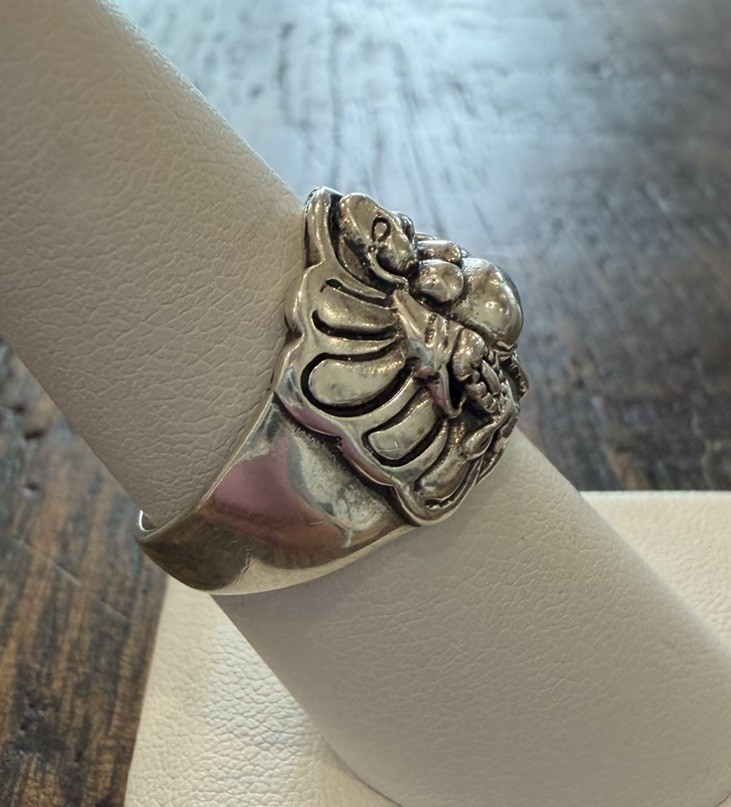 Vintage Sterling Silver Happy Buddha  Ring View 2