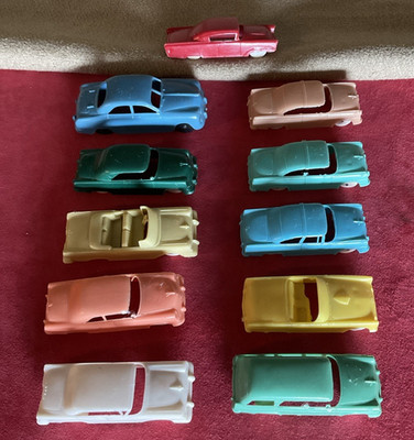 10 Vintage Toy Car F&F Mold Die Work Dayton OH Cereal Box Plastic Cars + 1