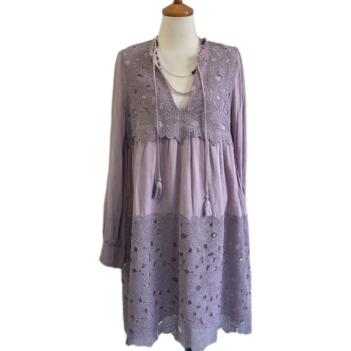 Anthropologie Purple Embroidered Lace Dress Boho Size Small