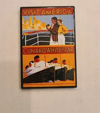 Vintage Cunard Cruise Visit America Enamel Magnet