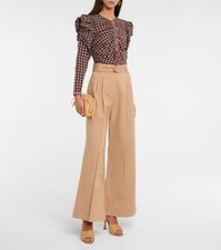 Ulla Johnson Nico Cotton Canvas High-Rise Pleated Wide Leg Trousers Pants Sz 6