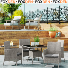 Image of Five-Pieces Rattan Outdoor Dining Set Tempered Glass Table and 4 Chairs - Grey