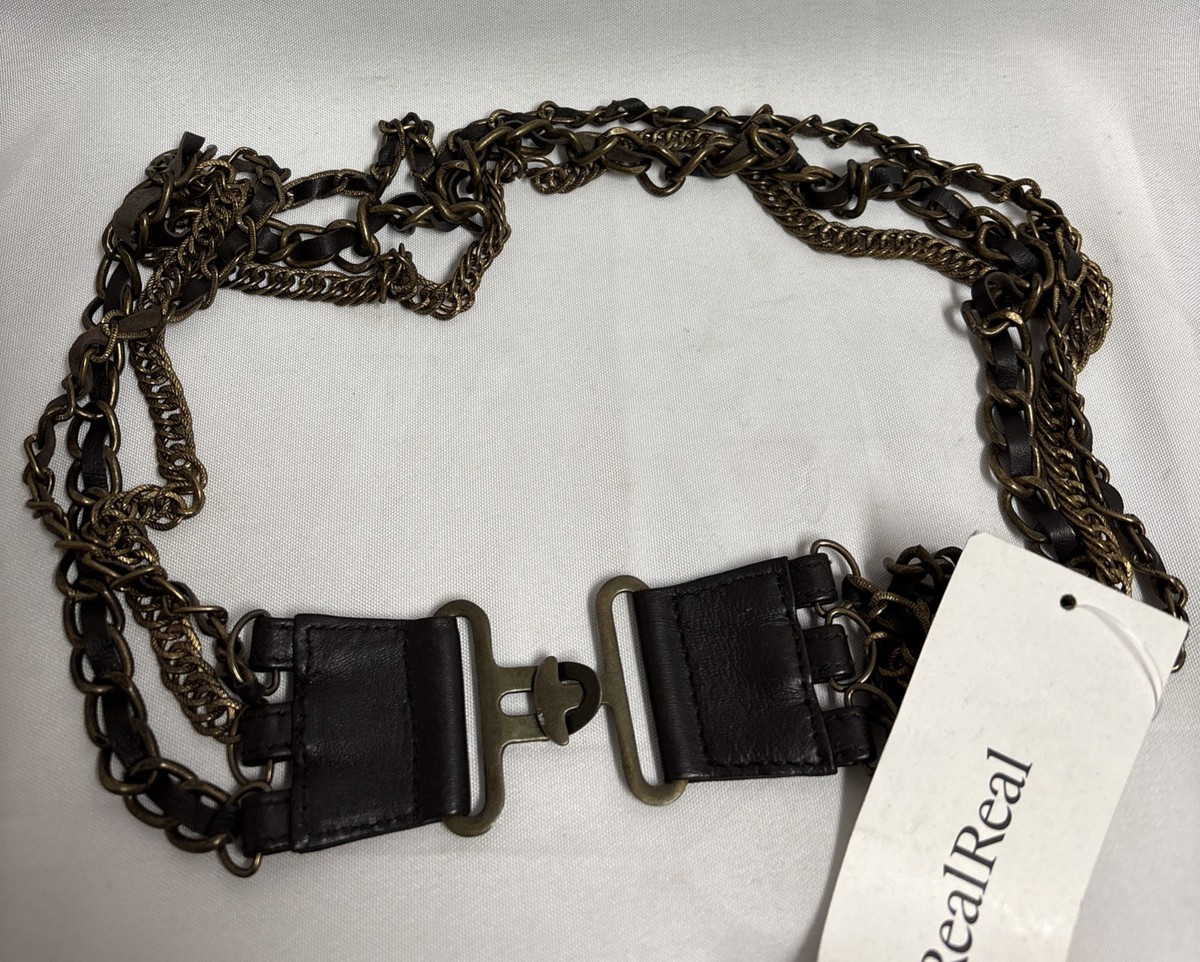 CHAN LUU Multi strap Leather and Chain Belt Brown Bronze Size