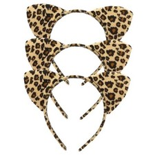3Pcs Leopard Ears Headband for Women, Furry Animal Ears Brown - Cheetah