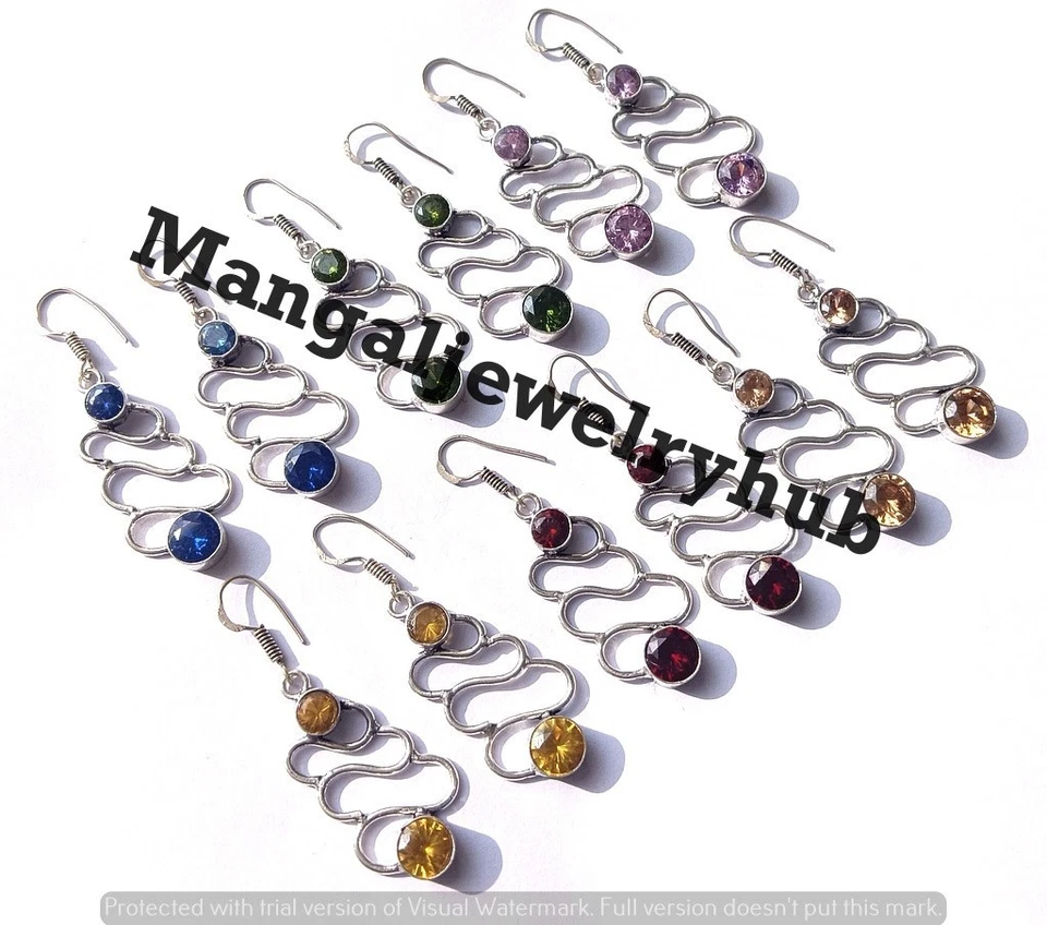 Lote de pendientes colgantes de piedras preciosas de topacio múltiple enchapados en plata de ley 925 joyas Foto 3 de 4