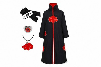 Naruto Hooded Robe Cloak Costume Set w/ Headband Ring Necklace Large Halloween