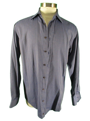 Etro Mens Blue Diamonds Long Sleeve Cotton Shirt 43 XL Italy