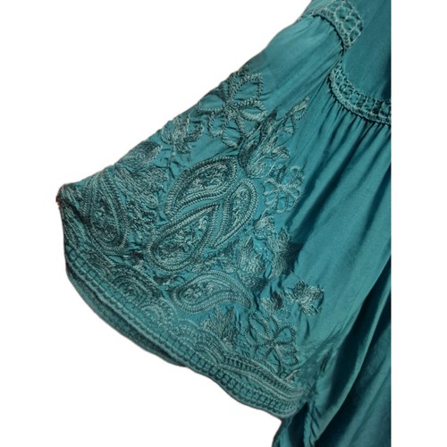 John Mark Women Turquoise Tunic Blouse Pleated Embroidered Side Slits Flounce... - Picture 7 of 12